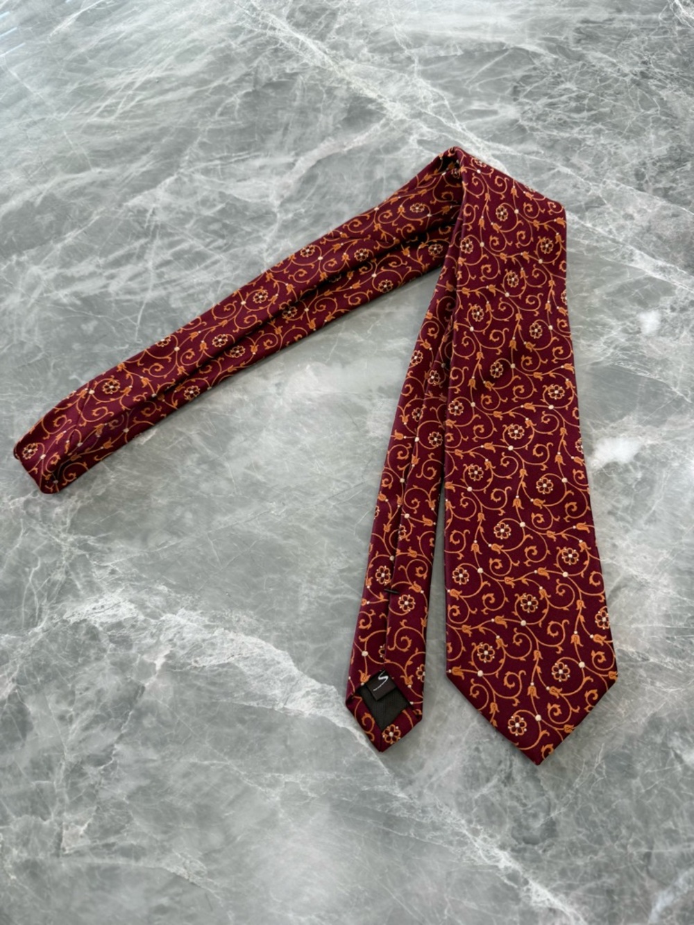 Santorelli Handmade Italy Silk Tie Burgundy Gold Floral Paisley Classic Mens